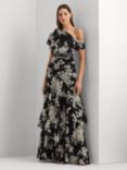 Lauren Ralph Lauren Kanerite Asymmetric Floral Dress, Black, Black