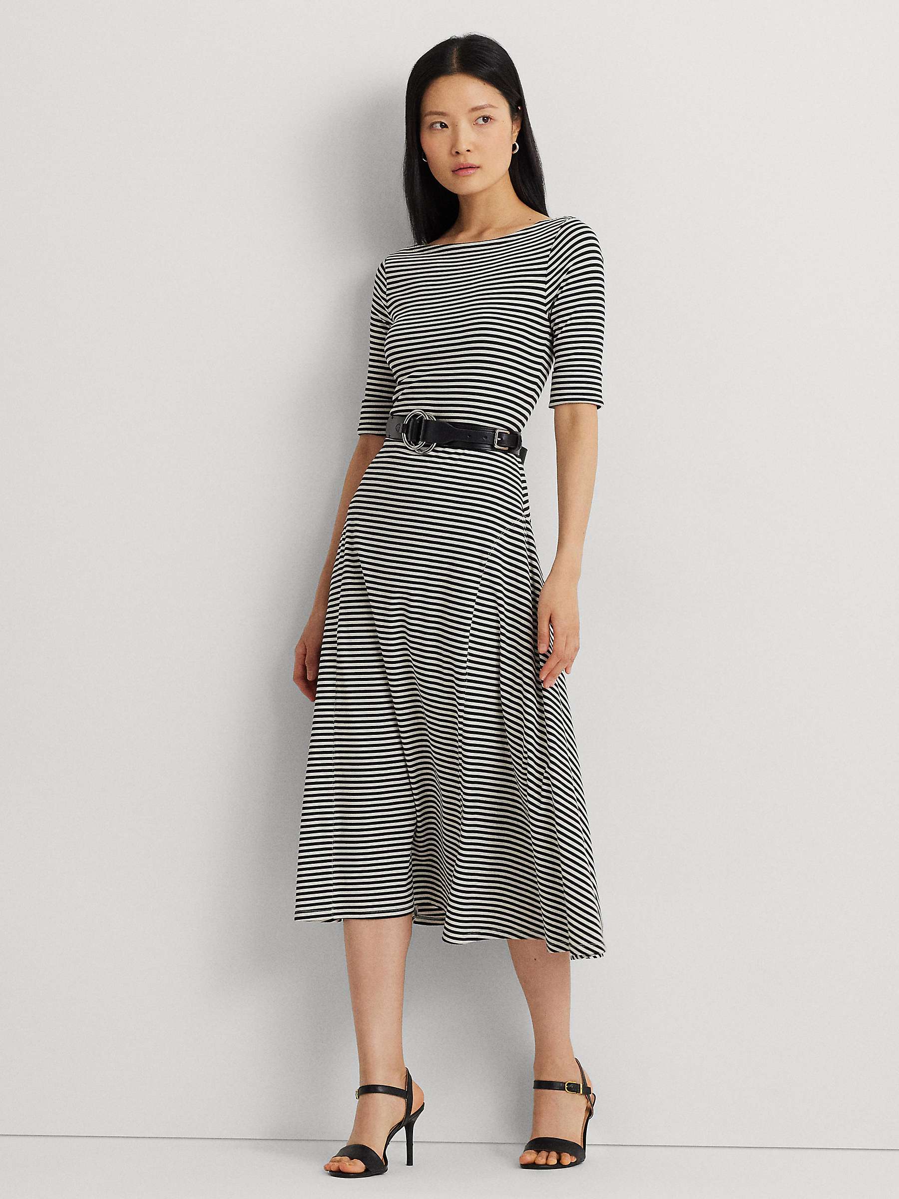 Buy Lauren Ralph Lauren Munzie Stripe Flared Dress, Black Online at johnlewis.com