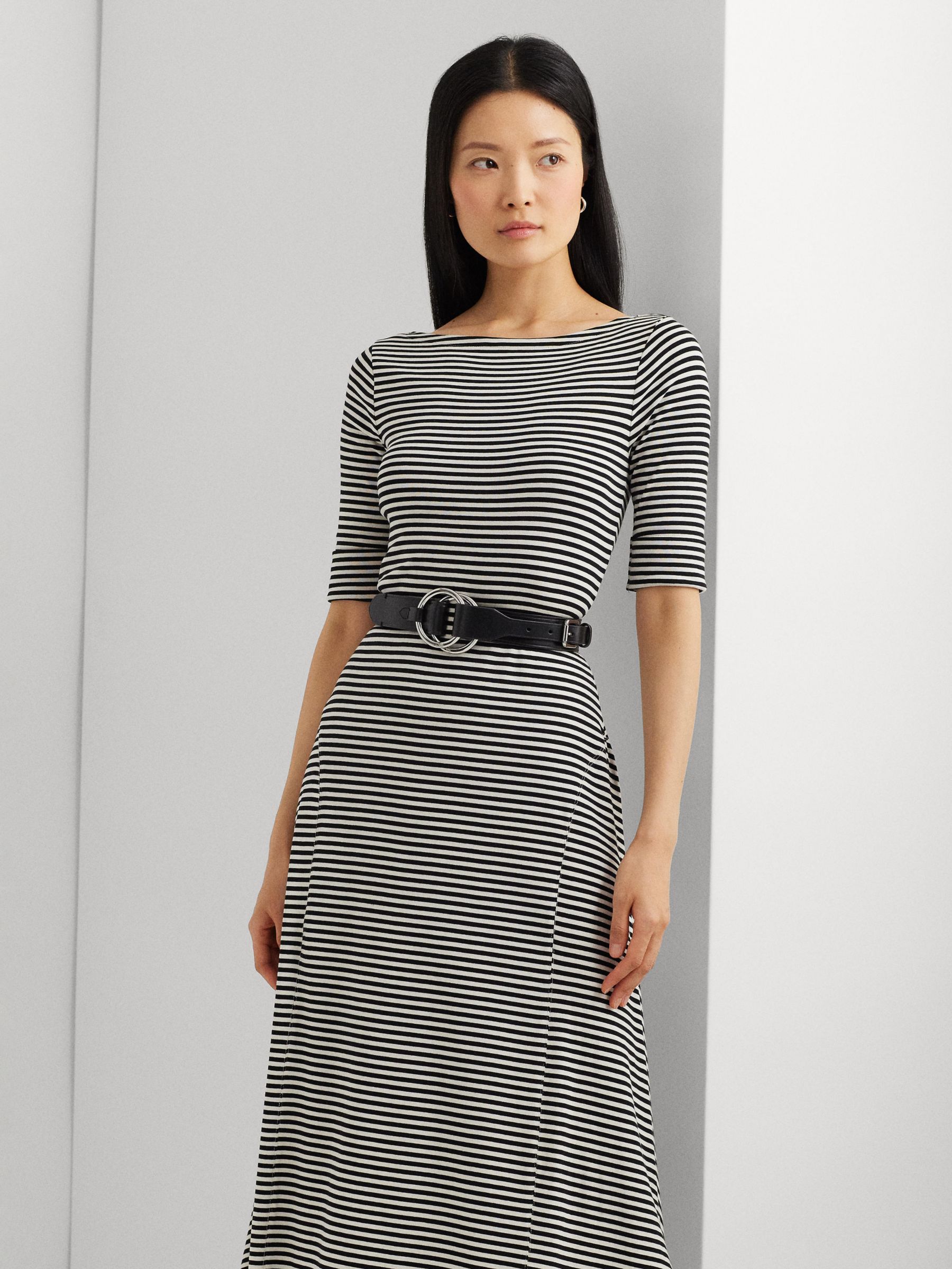 Lauren Ralph Lauren Munzie Stripe Flared Dress, Black, XL