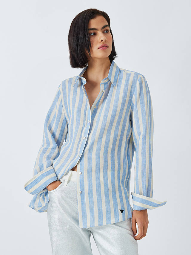 Weekend MaxMara Lari Stripe Linen Shirt, Light Blue/Multi