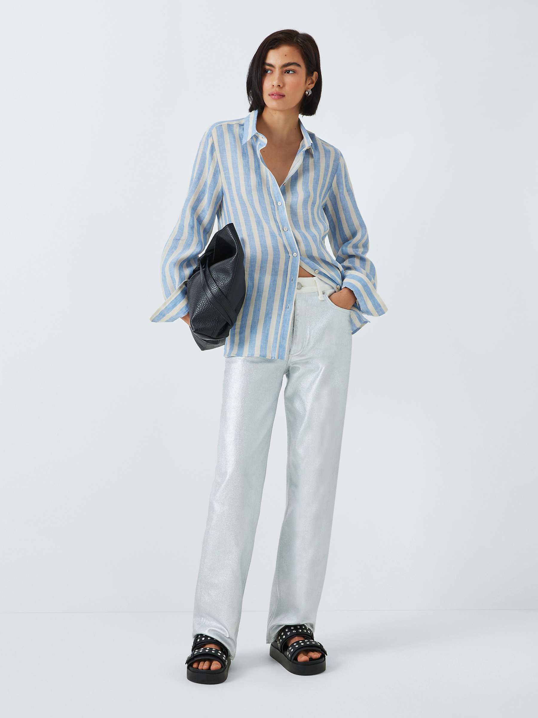 Buy Weekend MaxMara Lari Stripe Linen Shirt, Light Blue/Multi Online at johnlewis.com