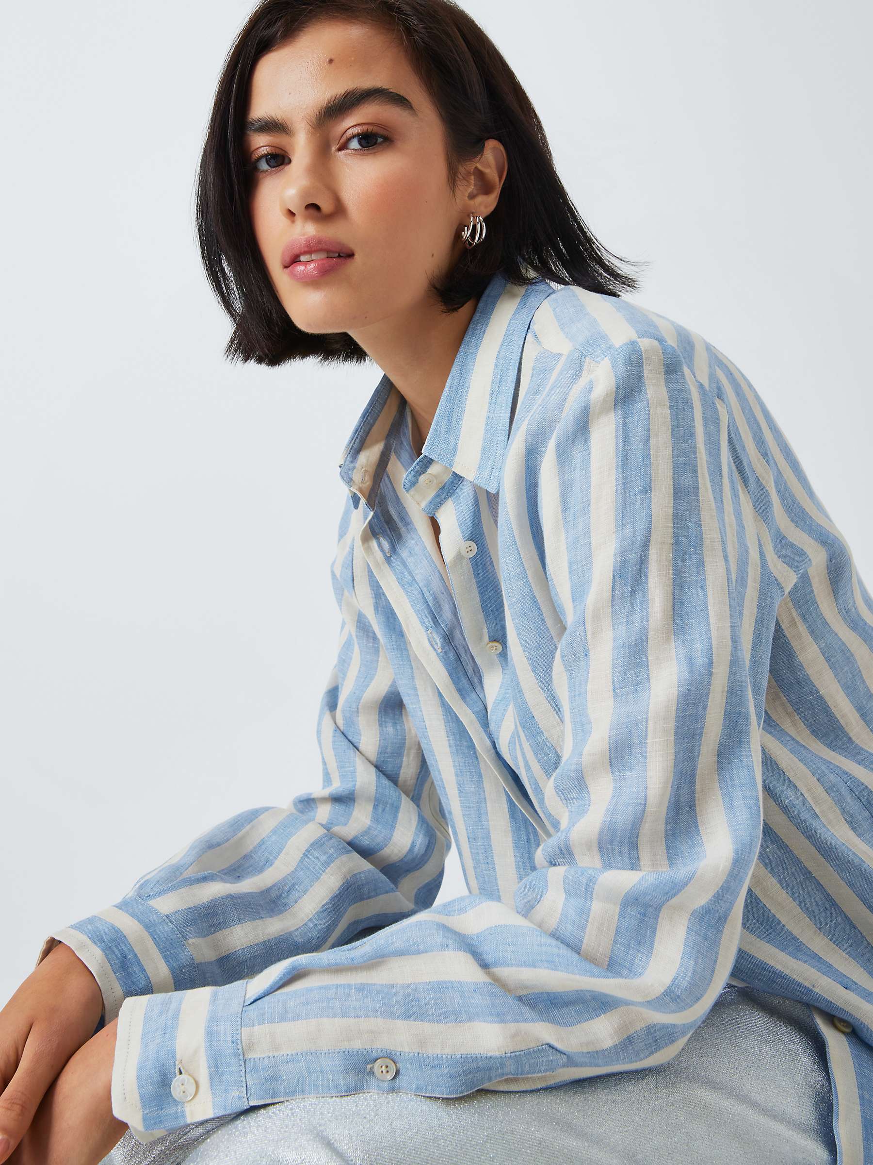 Buy Weekend MaxMara Lari Stripe Linen Shirt, Light Blue/Multi Online at johnlewis.com