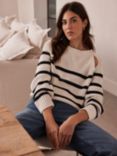 Mint Velvet Striped Cotton Blend Jumper, White/Blue