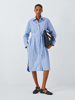 Weekend MaxMara Edipo Cotton & Silk Midi Shirt Dress, Light Blue/Multi
