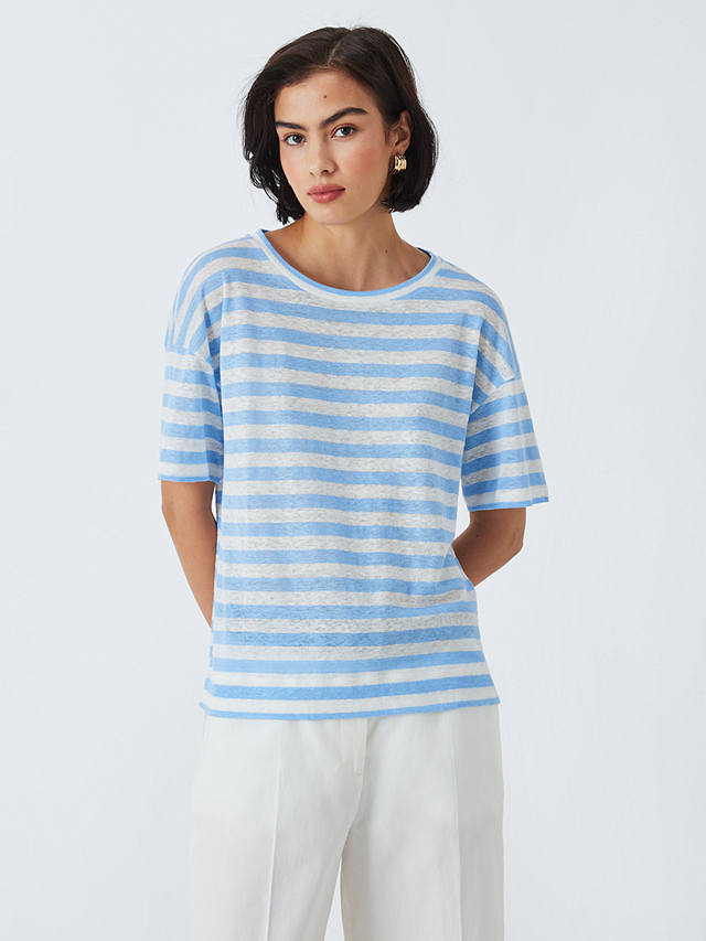 Weekend MaxMara Falla Stripe Linen T-Shirt, Light Blue/Multi