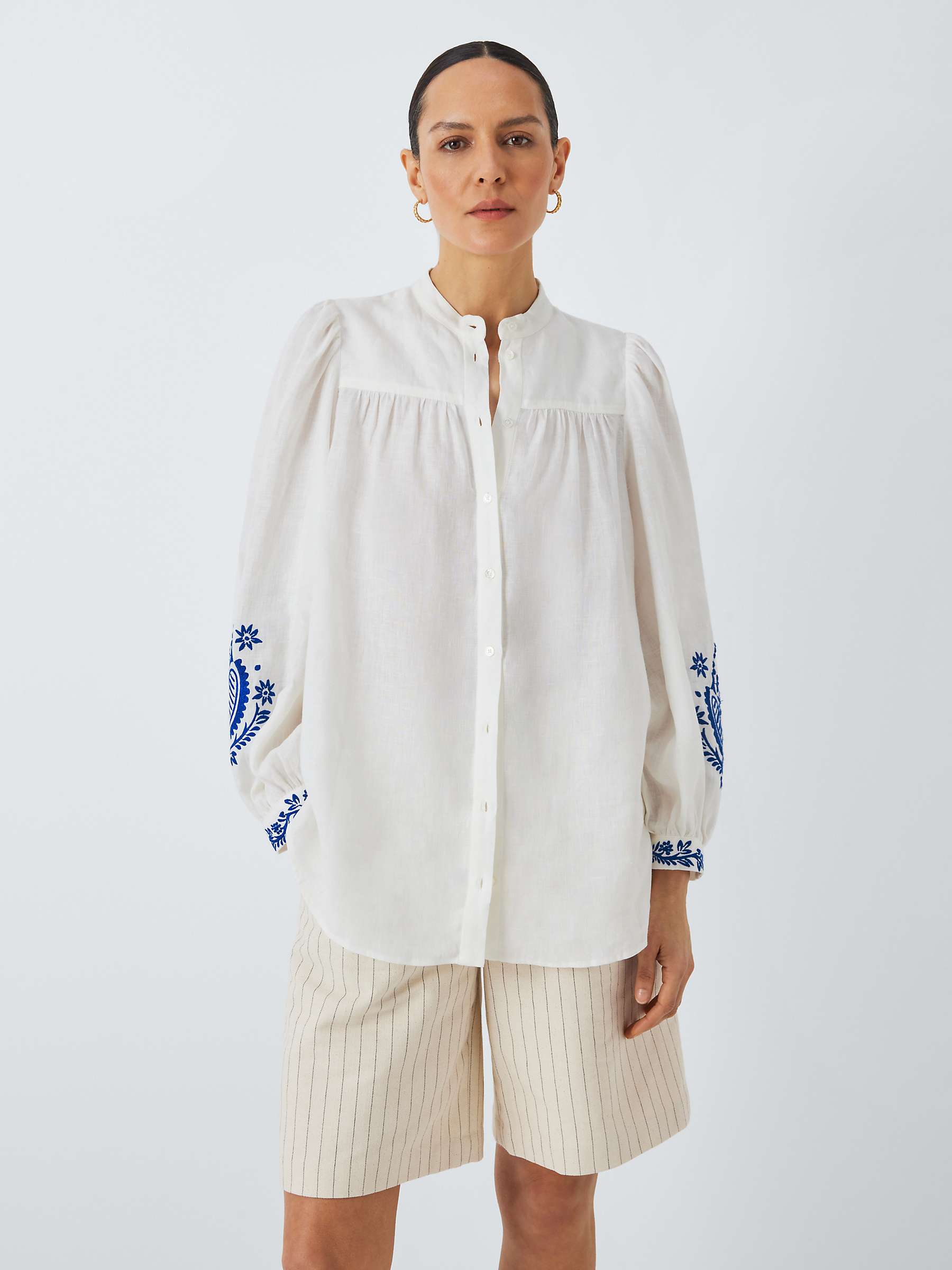 Buy Weekend MaxMara Carnia Embroidered Linen Blouse, White Online at johnlewis.com