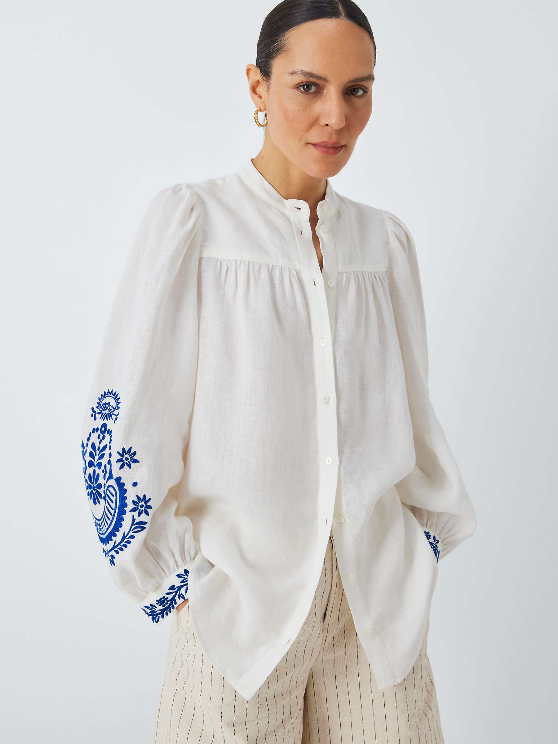 Buy Weekend MaxMara Carnia Embroidered Linen Blouse, White Online at johnlewis.com