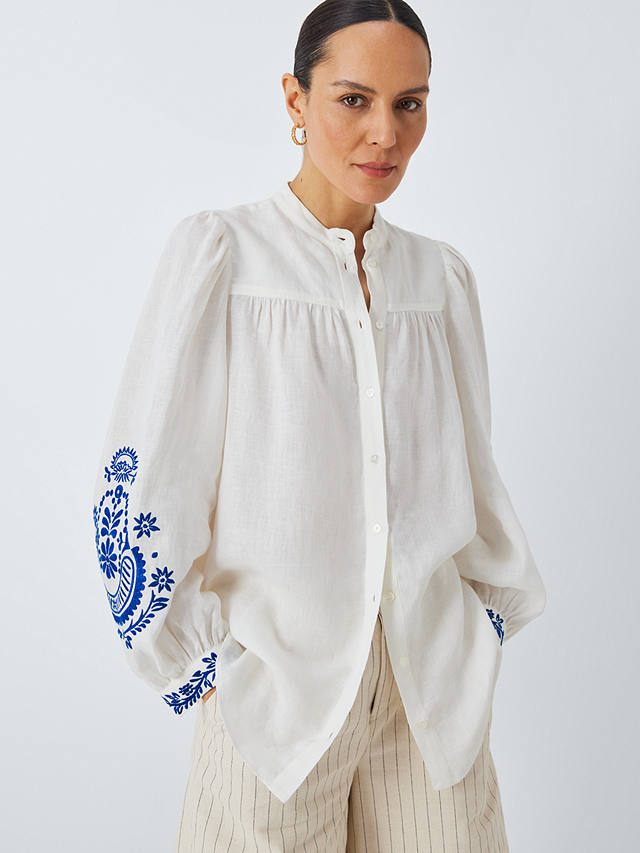 Weekend MaxMara Carnia Embroidered Linen Blouse, White