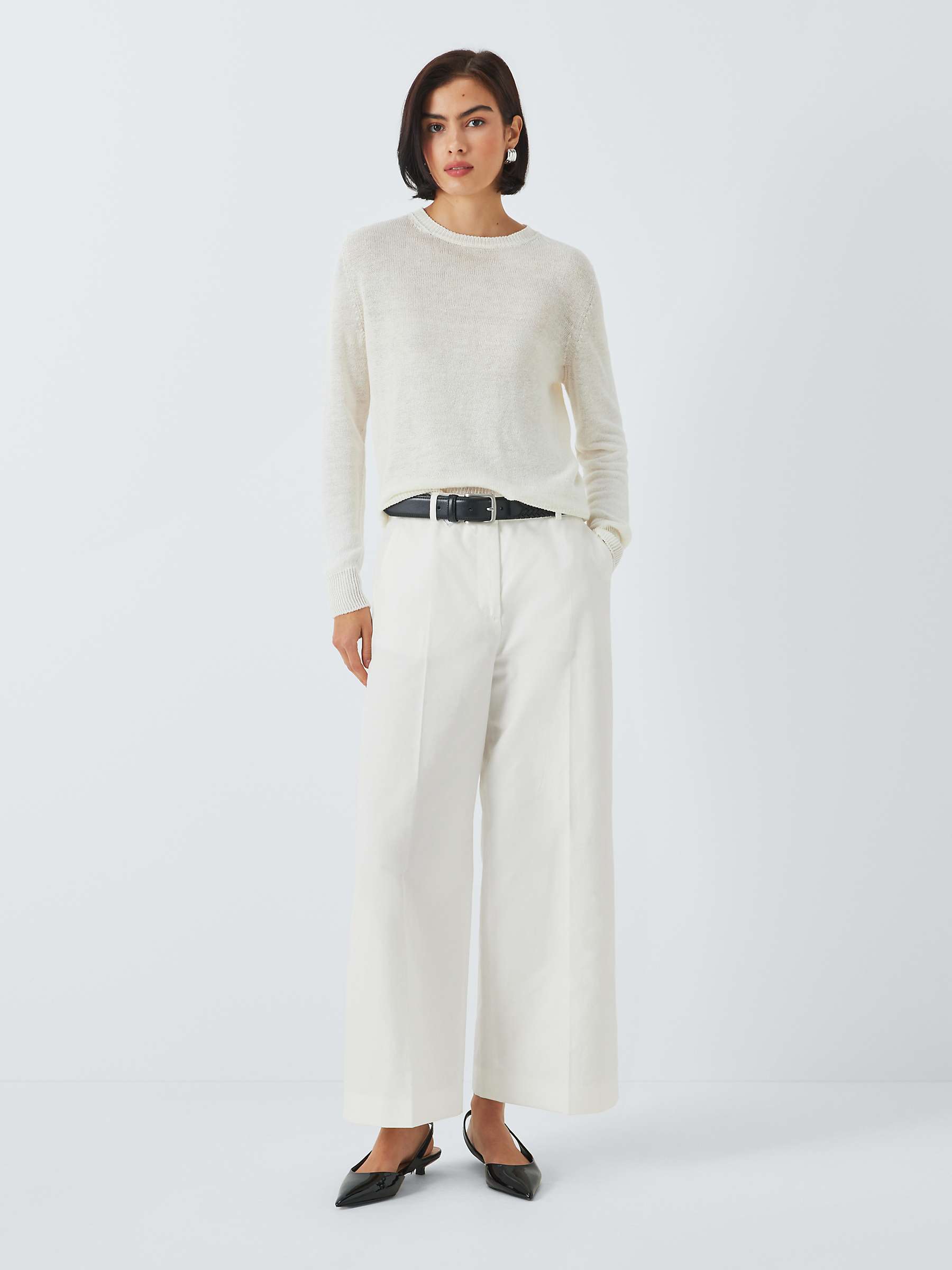 Buy Weekend MaxMara Zircone Cotton Linen Trousers, Ivory Online at johnlewis.com
