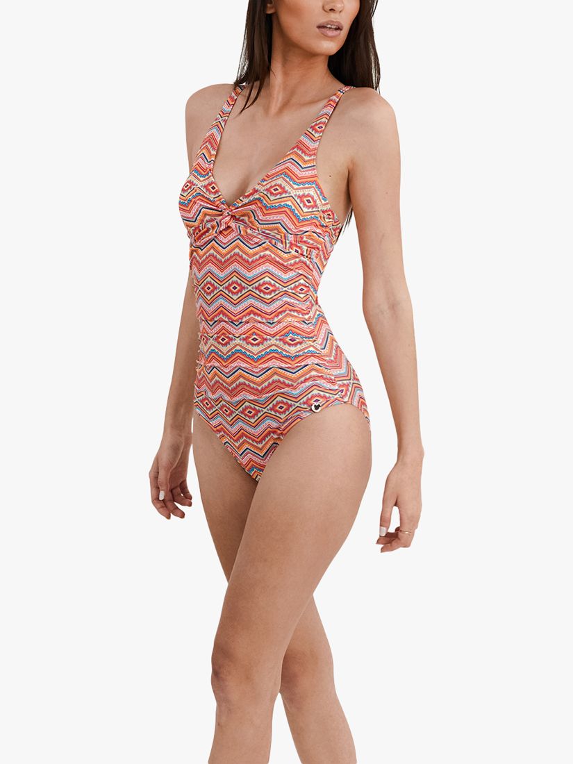 Panos Emporio Simi Art Deco Print Shaping Swimsuit, Multi, 8