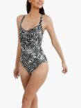 Panos Emporio Potenza Zebra Print Ruched Shaping Swimsuit, White/Black