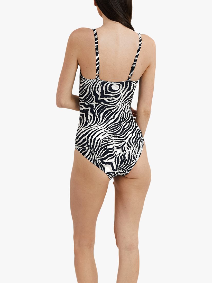 Panos Emporio Potenza Zebra Print Ruched Shaping Swimsuit, White/Black, 8