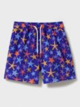 Crew Clothing Kids' Starfish Print Swim Shorts, Blue/Multi