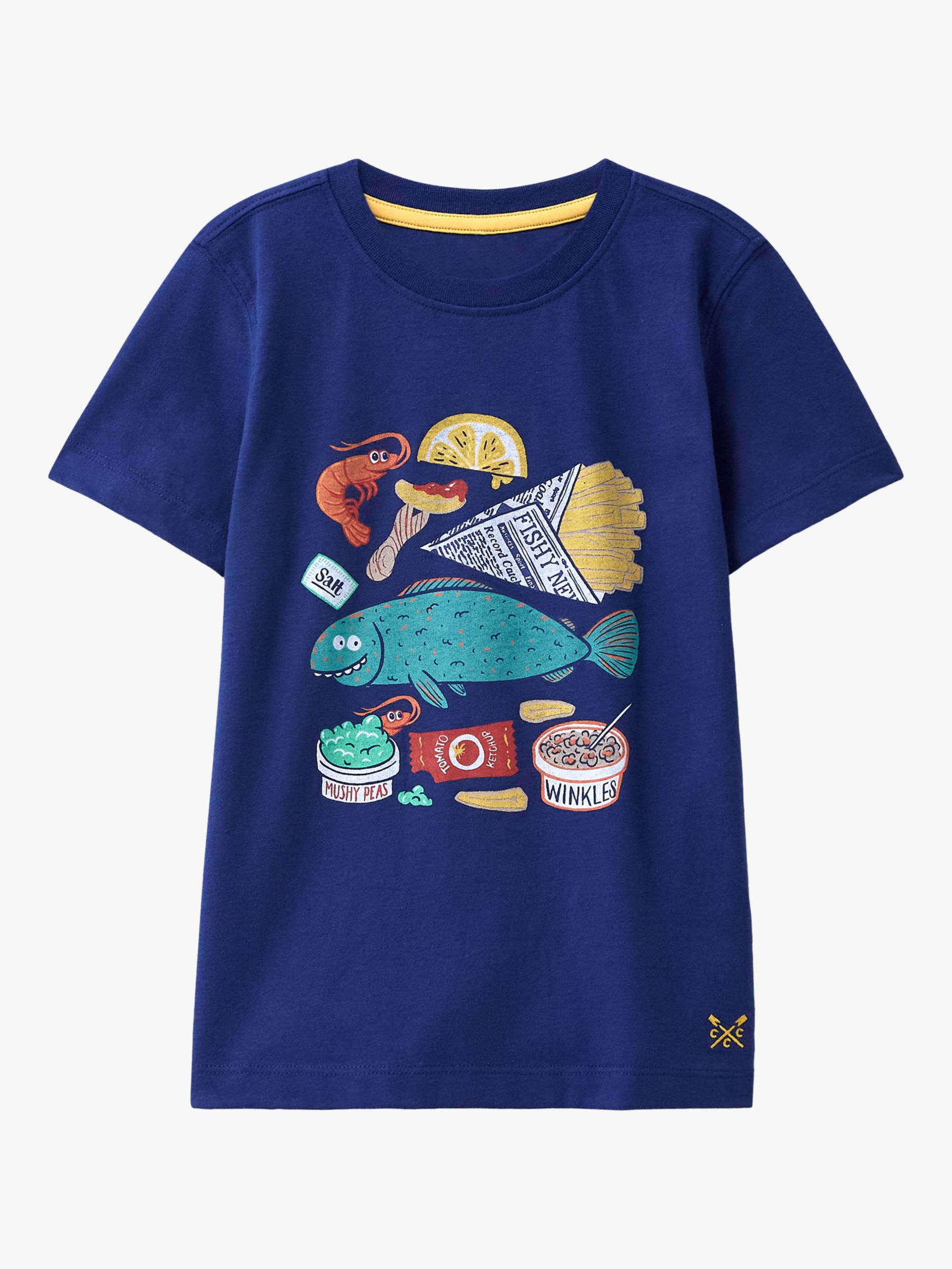 Crew Clothing Kids' Short Sleeve Fish & Chips T-Shirt, Dark Blue/Multi, 10-11 years