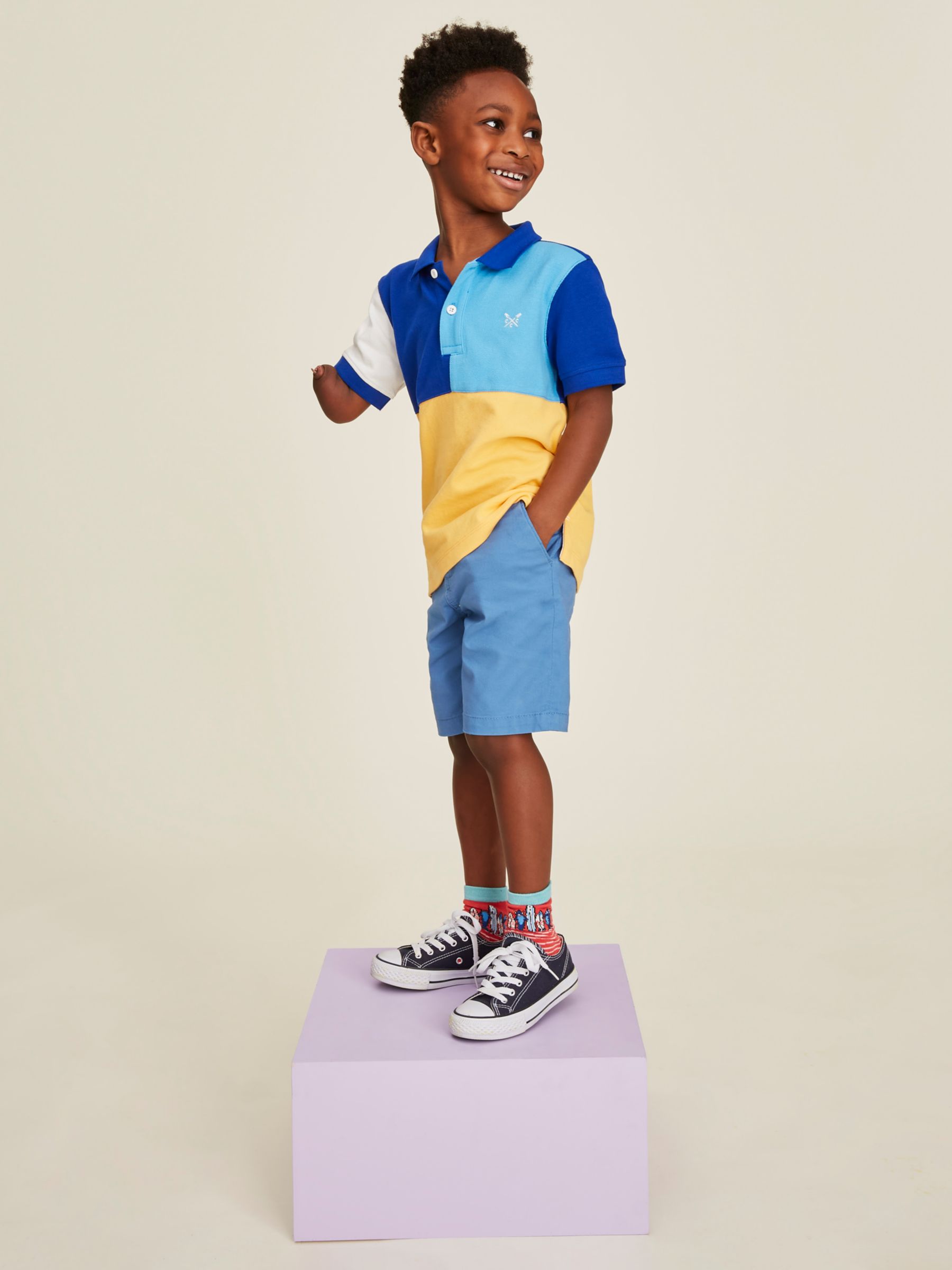 Crew Clothing Kids' Harlequin Pique Polo Shirt, Multi, 7-8 years