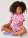 Crew Clothing Kids' Dog Print Shortie Pyjamas, Pink/Multi