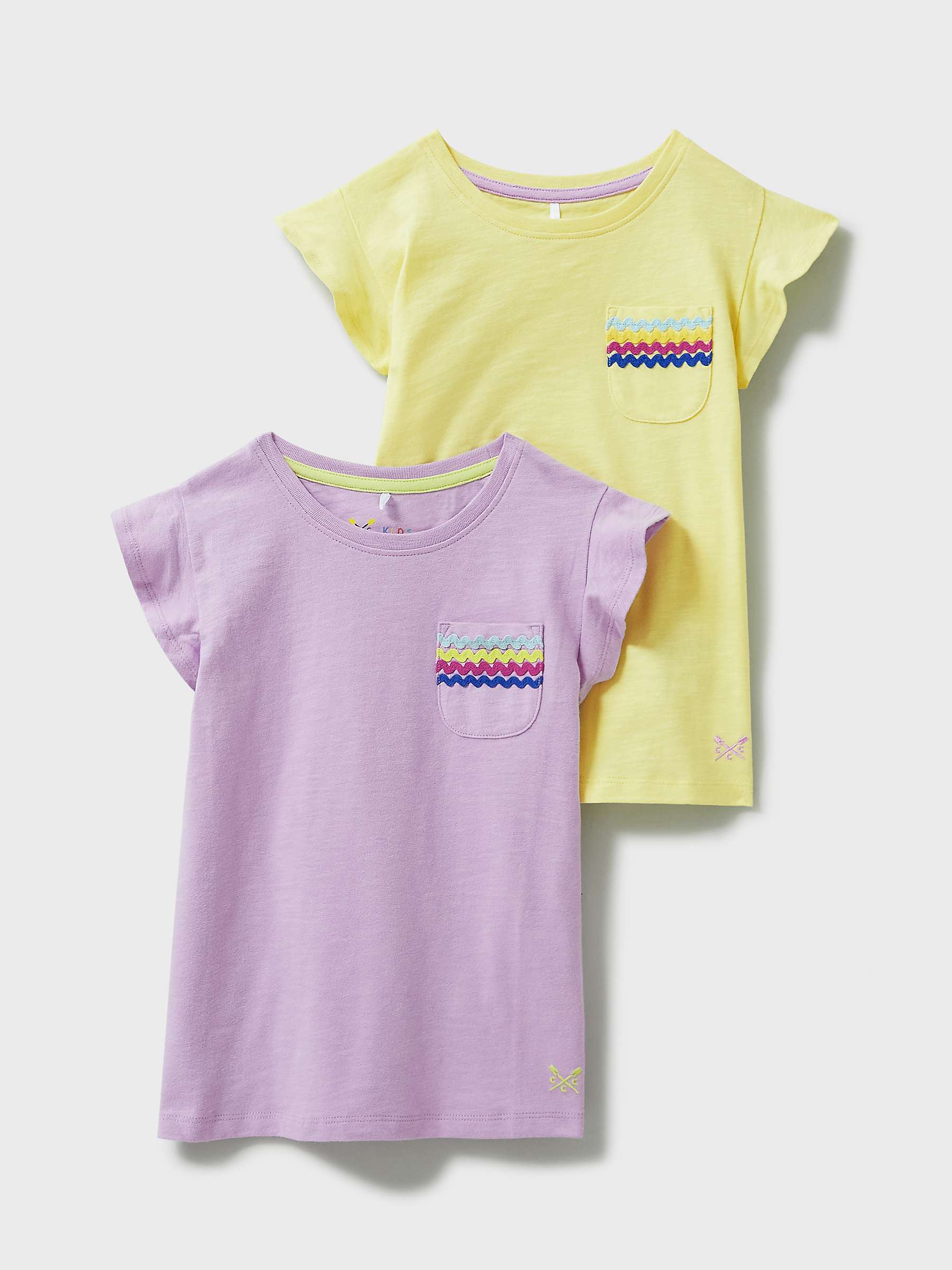 Buy Crew Clothing Kids' Ric Rac Trim Pocket Detail T-Shirts, Pack of 2, Lilac/Yellow Online at johnlewis.com