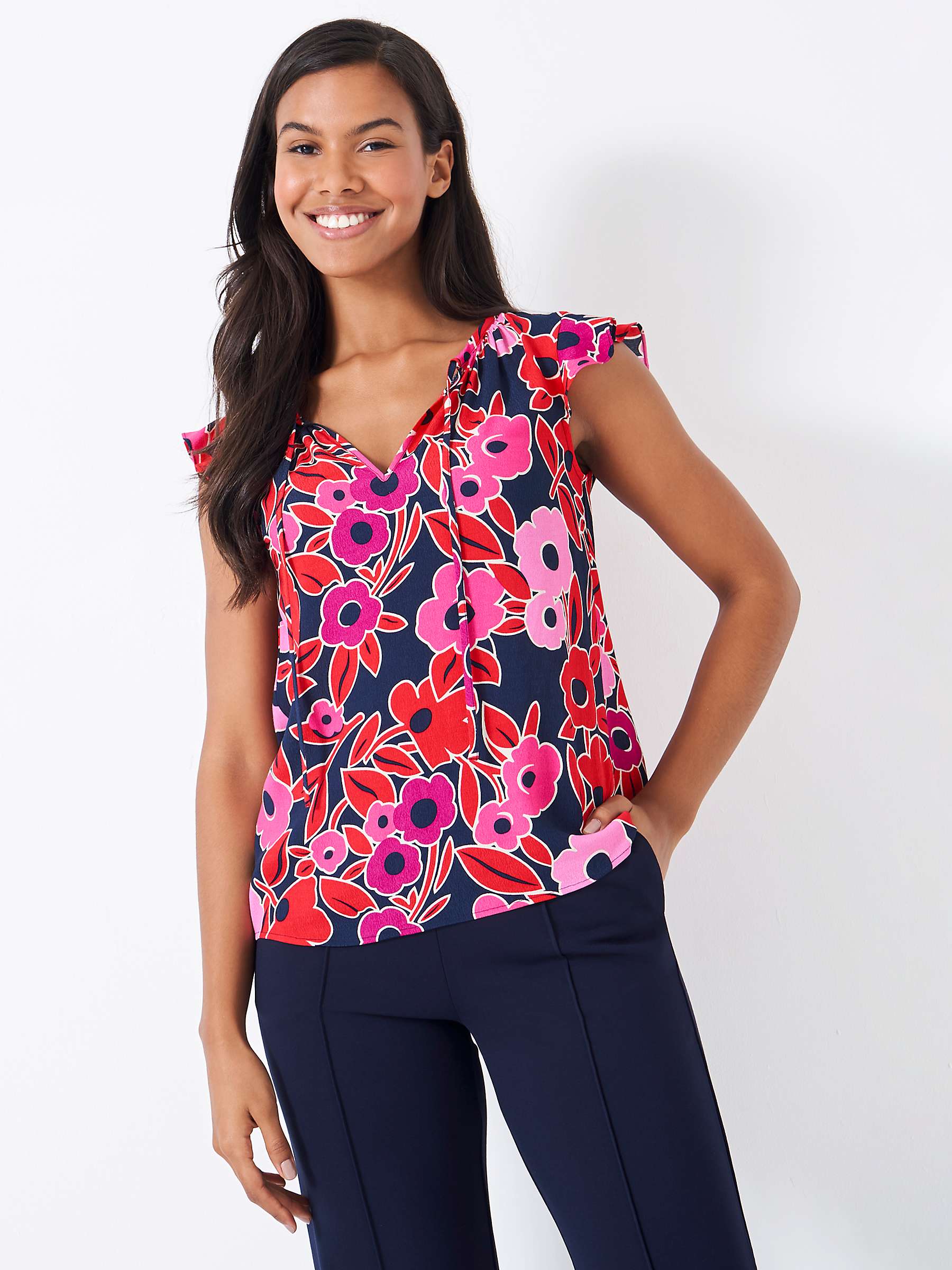 Buy Crew Clothing Ondine Frill Sleeve Top, Multi Pink Online at johnlewis.com
