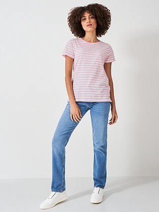 Crew Clothing Breton Striped Cotton Jersey T-Shirt, White/Pink
