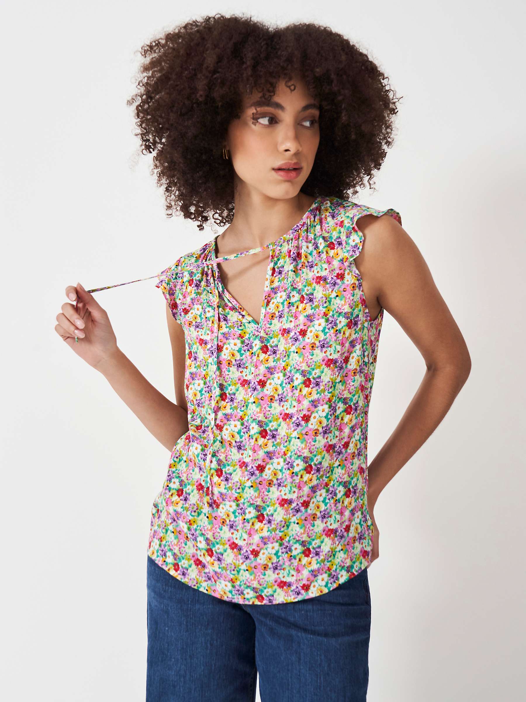 Buy Crew Clothing Ondine Frill Sleeve Top, Multi Blue Online at johnlewis.com