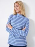 Crew Clothing Relaxed Stripey Button Neck Top, Navy Blue, Navy Blue