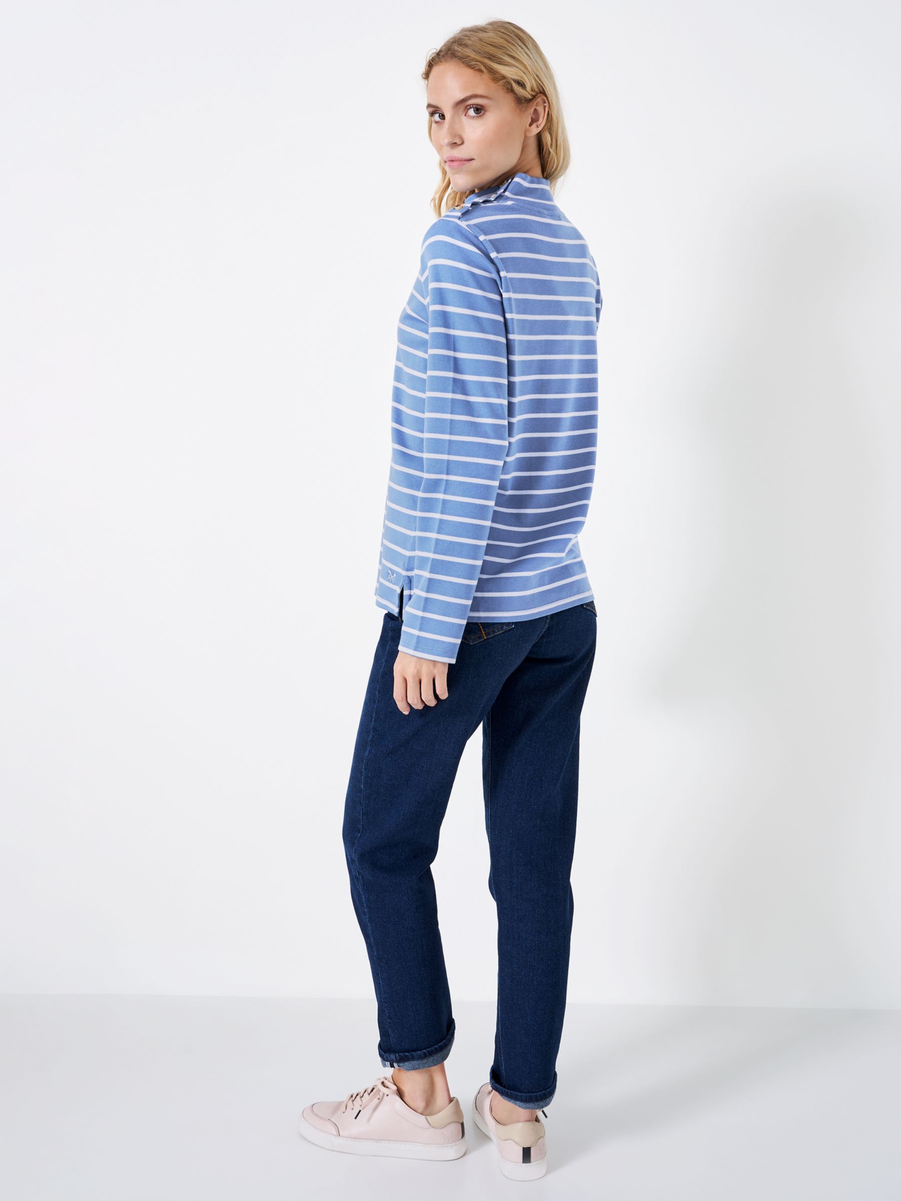 Buy Crew Clothing Relaxed Stripey Button Neck Top, Navy Blue Online at johnlewis.com