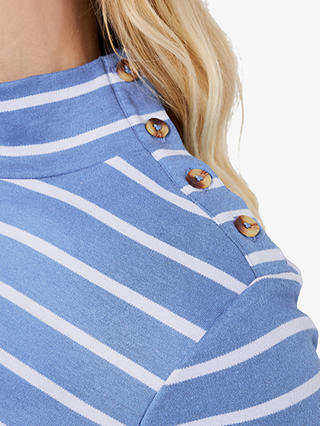 Crew Clothing Relaxed Stripey Button Neck Top, Navy Blue
