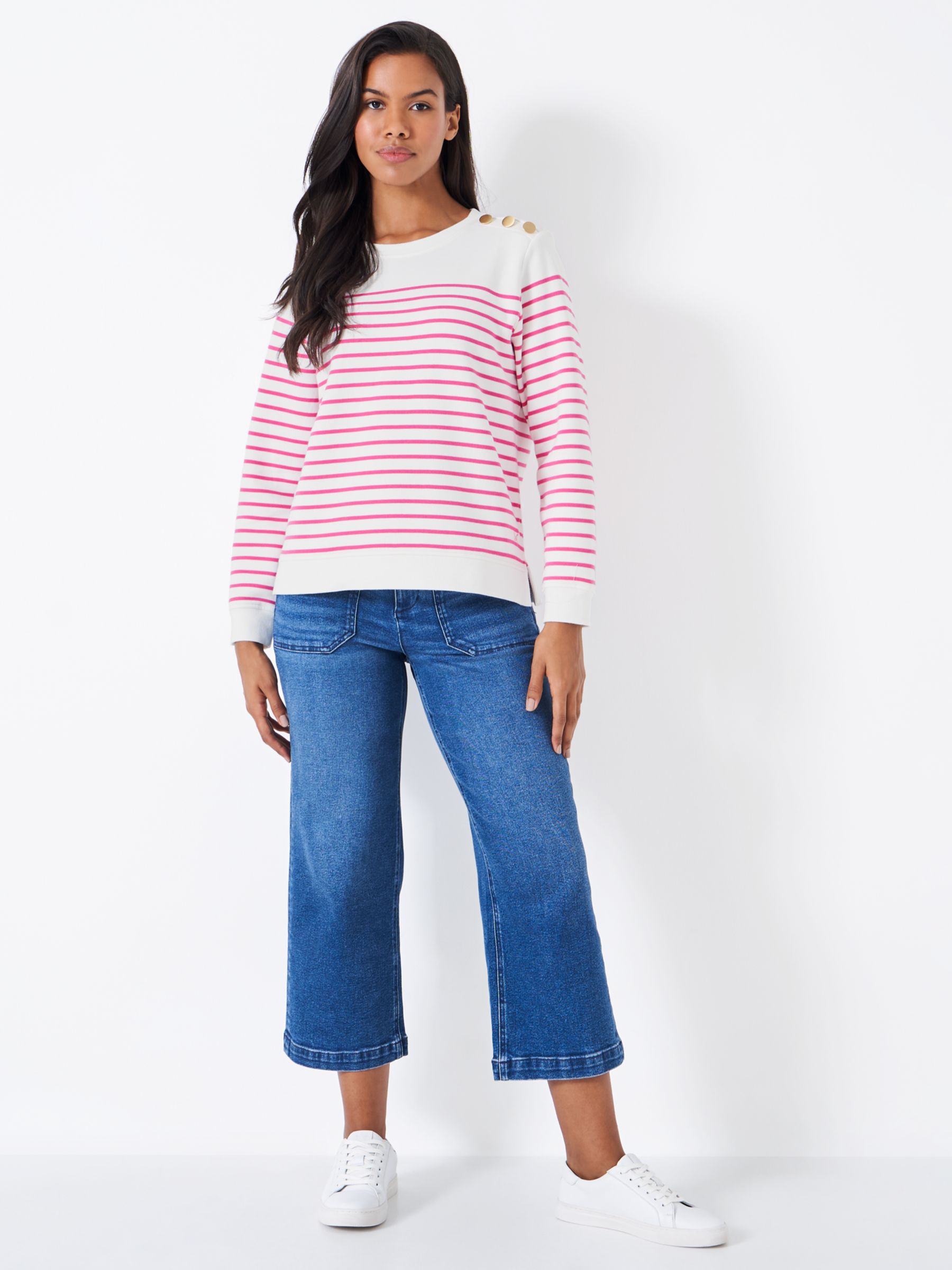 Buy Crew Clothing Nautical Button Shoulder Jumper, Pink/Multi Online at johnlewis.com