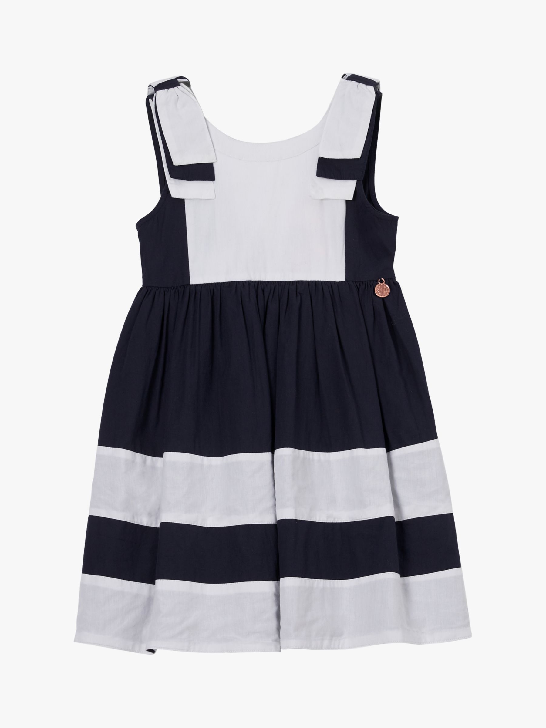 Angel & Rocket Kids' Avery Bow Shoulder Border Dress, Navy/White