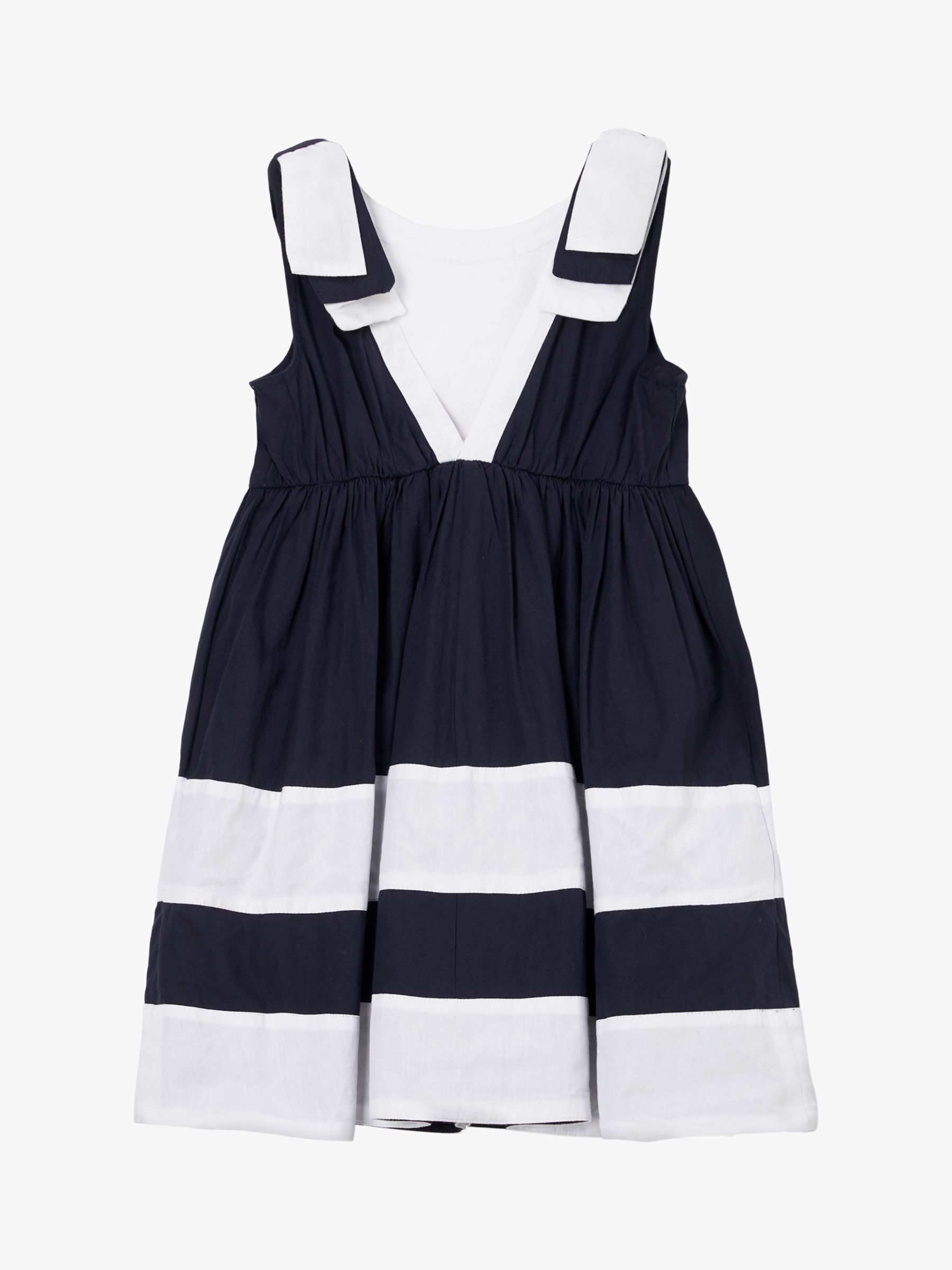 Angel & Rocket Kids' Avery Bow Shoulder Border Dress, Navy/White, 10 years