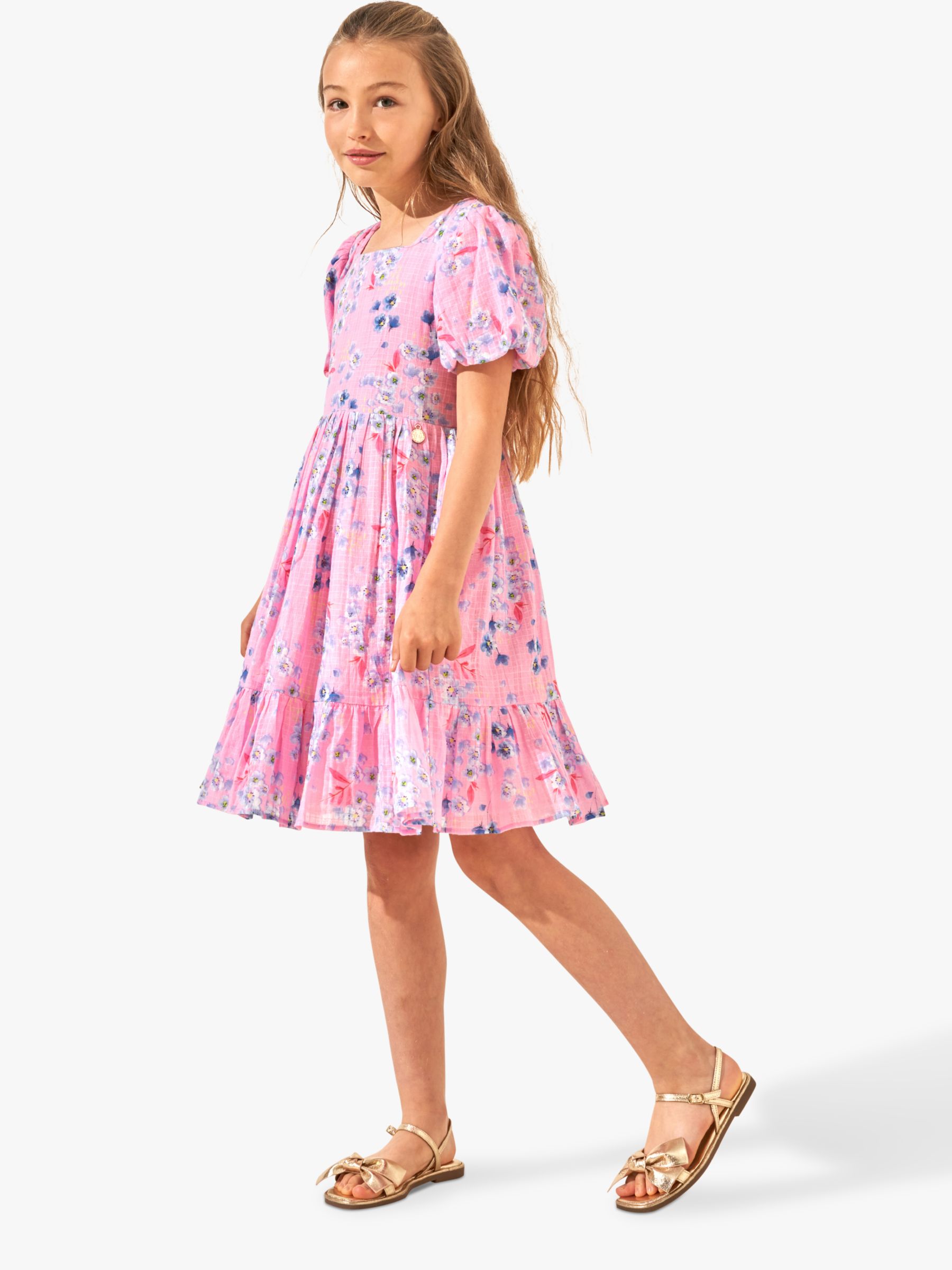 Angel & Rocket Kids' Simone Textured Floral Print Dress, Pink, 6 years