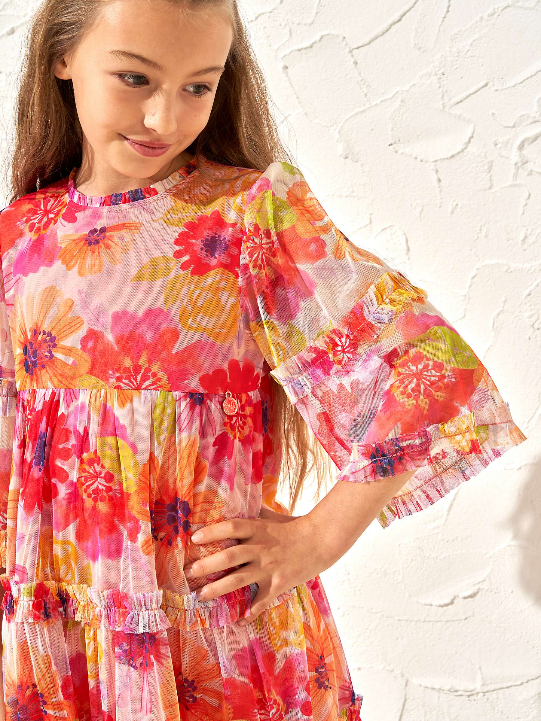 Buy Angel & Rocket Kids' Elisa Floral Print Mesh Tiered Dress, Red/Multi Online at johnlewis.com