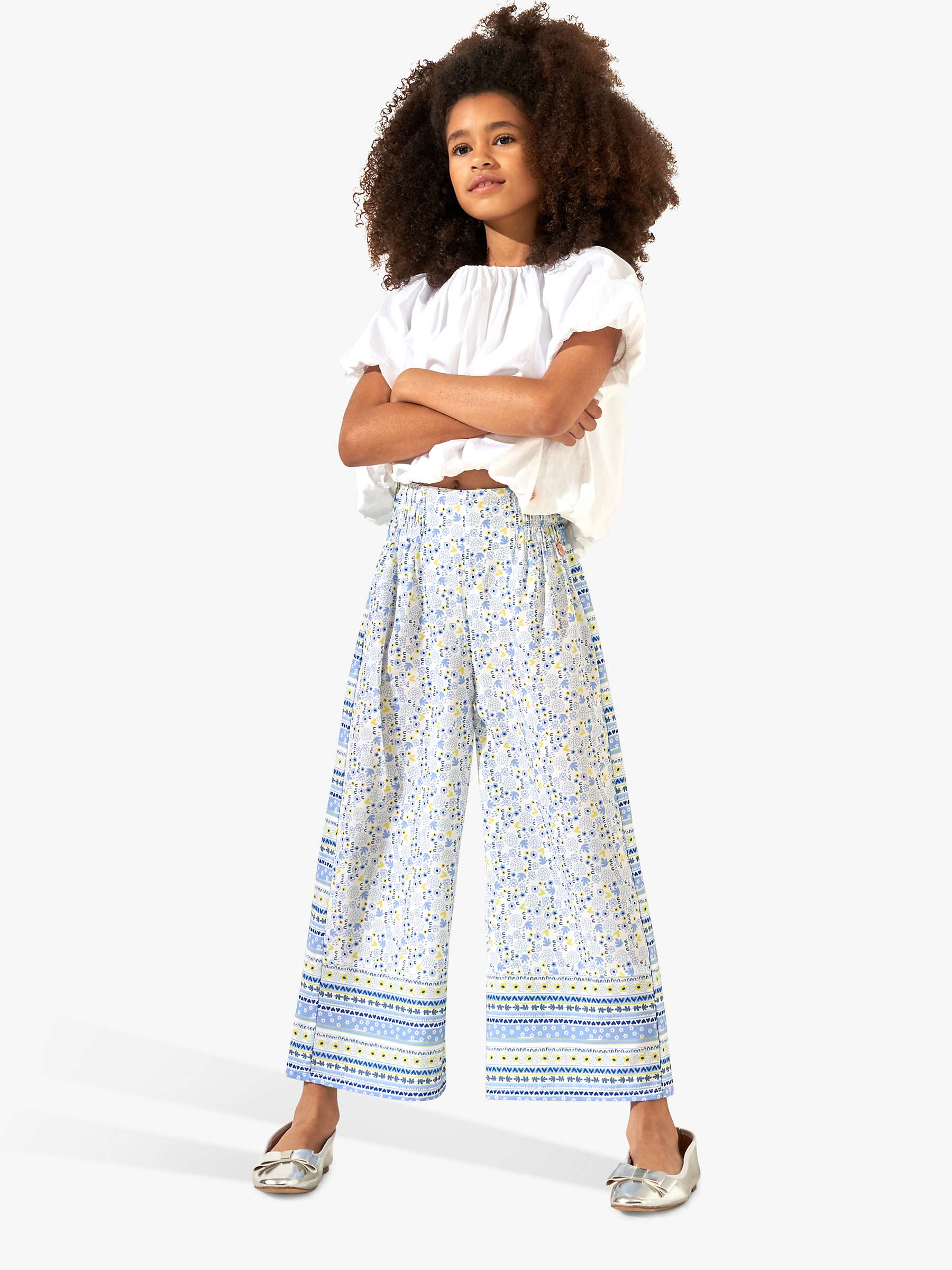 Buy Angel & Rocket Kids' Serena Floral Print Wide Leg Trousers, Blue Online at johnlewis.com