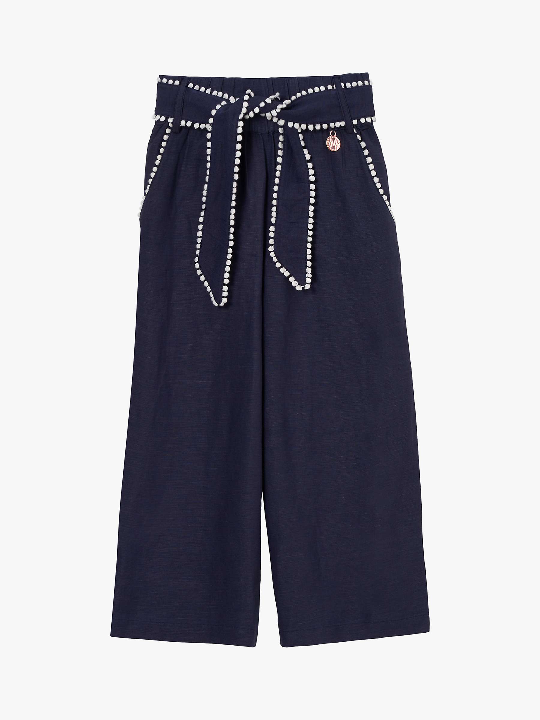 Buy Angel & Rocket Kids' Erica Tie Waist Pom Pom Trim Cropped Trousers, Navy Online at johnlewis.com