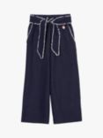 Angel & Rocket Kids' Erica Tie Waist Pom Pom Trim Cropped Trousers, Navy