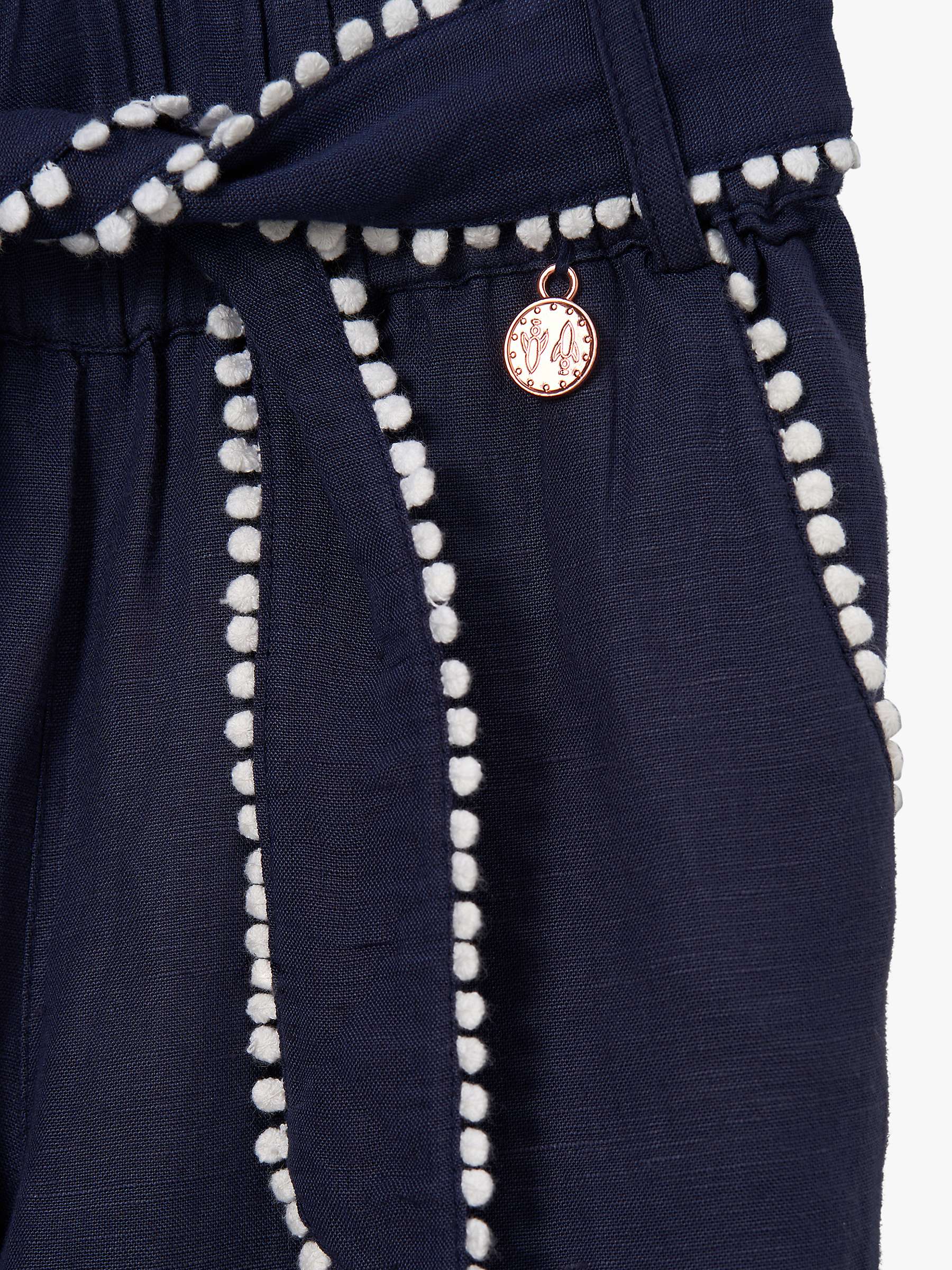 Buy Angel & Rocket Kids' Erica Tie Waist Pom Pom Trim Cropped Trousers, Navy Online at johnlewis.com