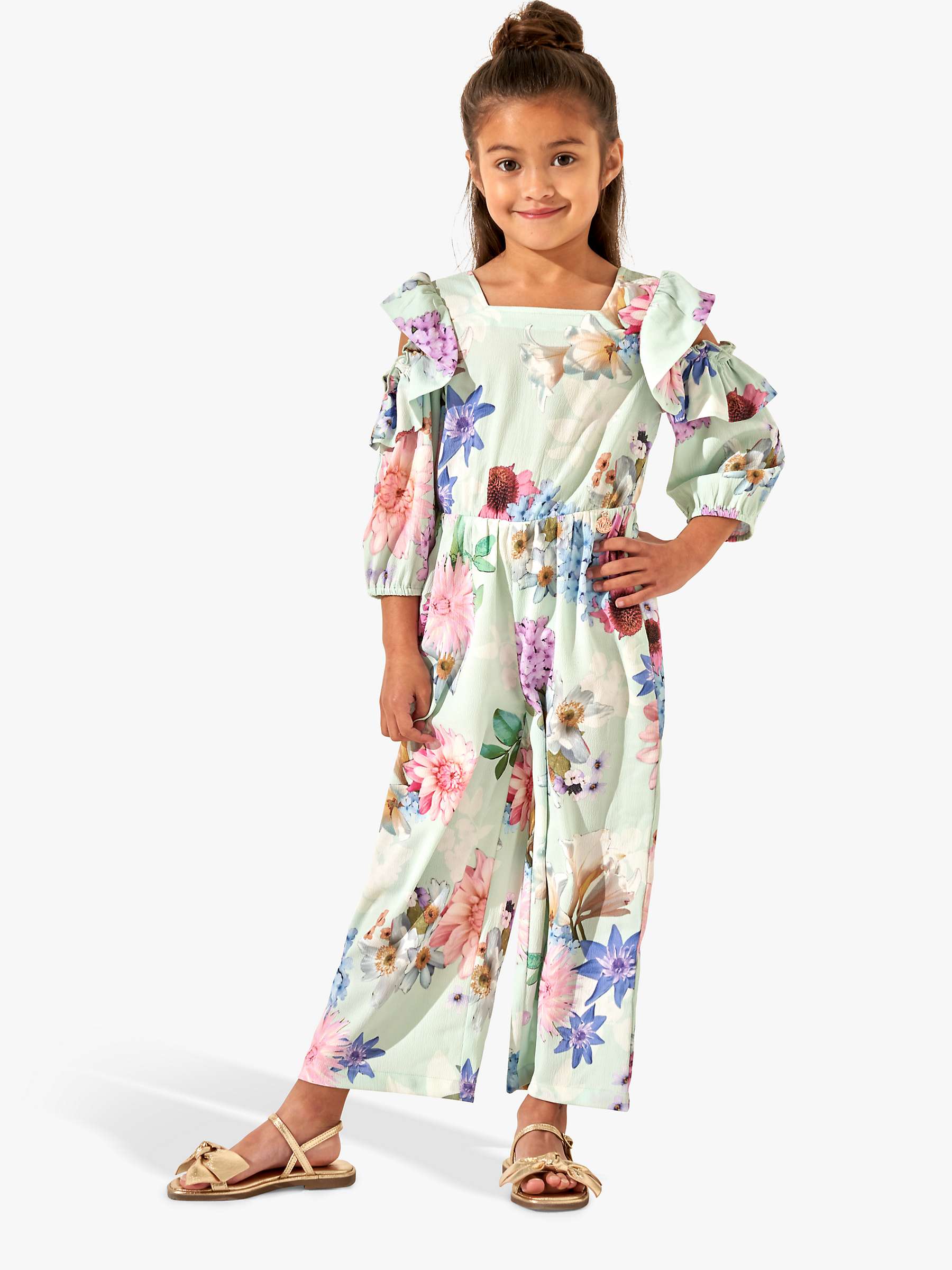 Buy Angel & Rocket Kids' Fiorella Floral Print Open Sleeve Detail Jumpsuit, Mint Online at johnlewis.com