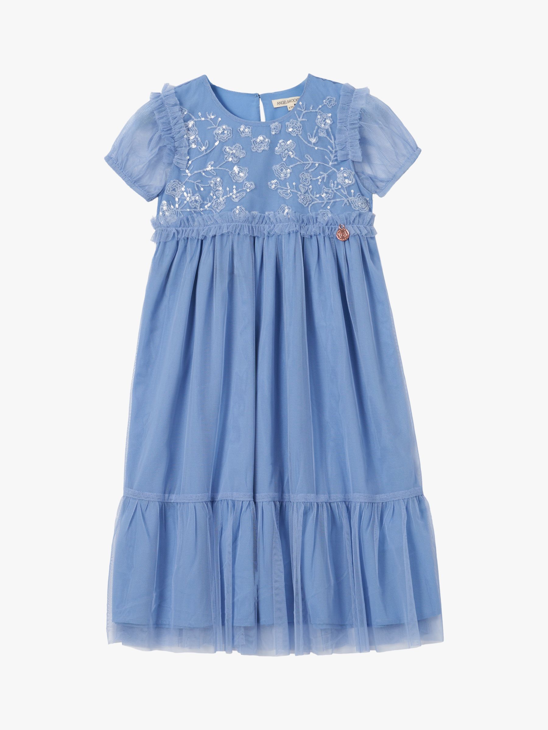 Buy Angel & Rocket Kids' Luisa Embroidered Yolk Mesh Occasion Dress, Blue Online at johnlewis.com