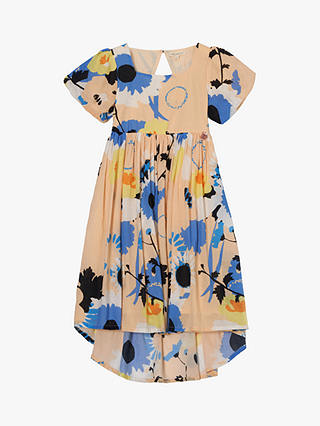 Angel & Rocket Kids' Evita Floral Print Tie Back Dip Hem Dress, Apricot