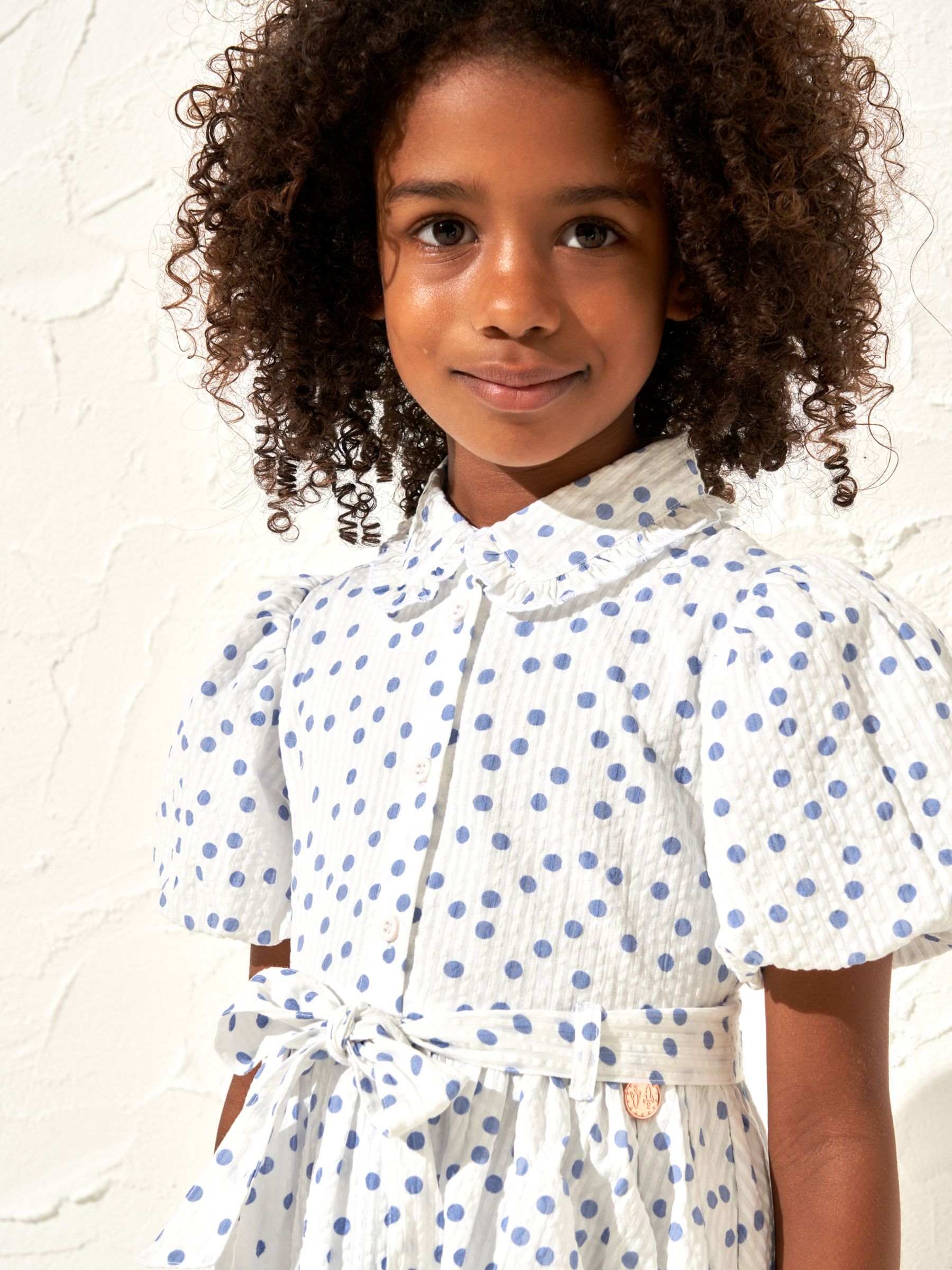 Angel & Rocket Kids' Danni Spot Shirt Dress, Ivory, 7 years