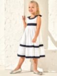 Angel & Rocket Kids' Avery Border Broderie Dress, White/Navy