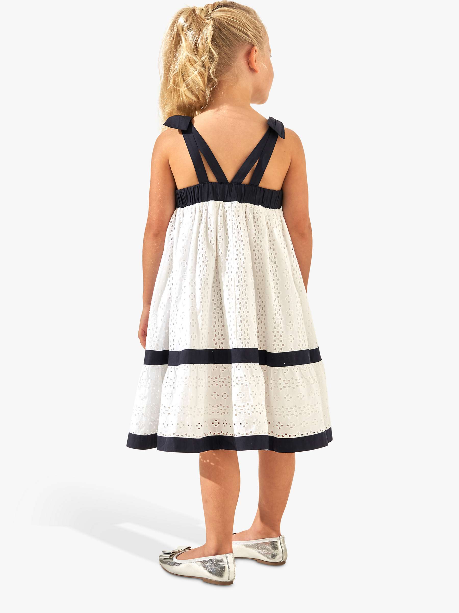 Buy Angel & Rocket Kids' Avery Border Broderie Dress, White/Navy Online at johnlewis.com