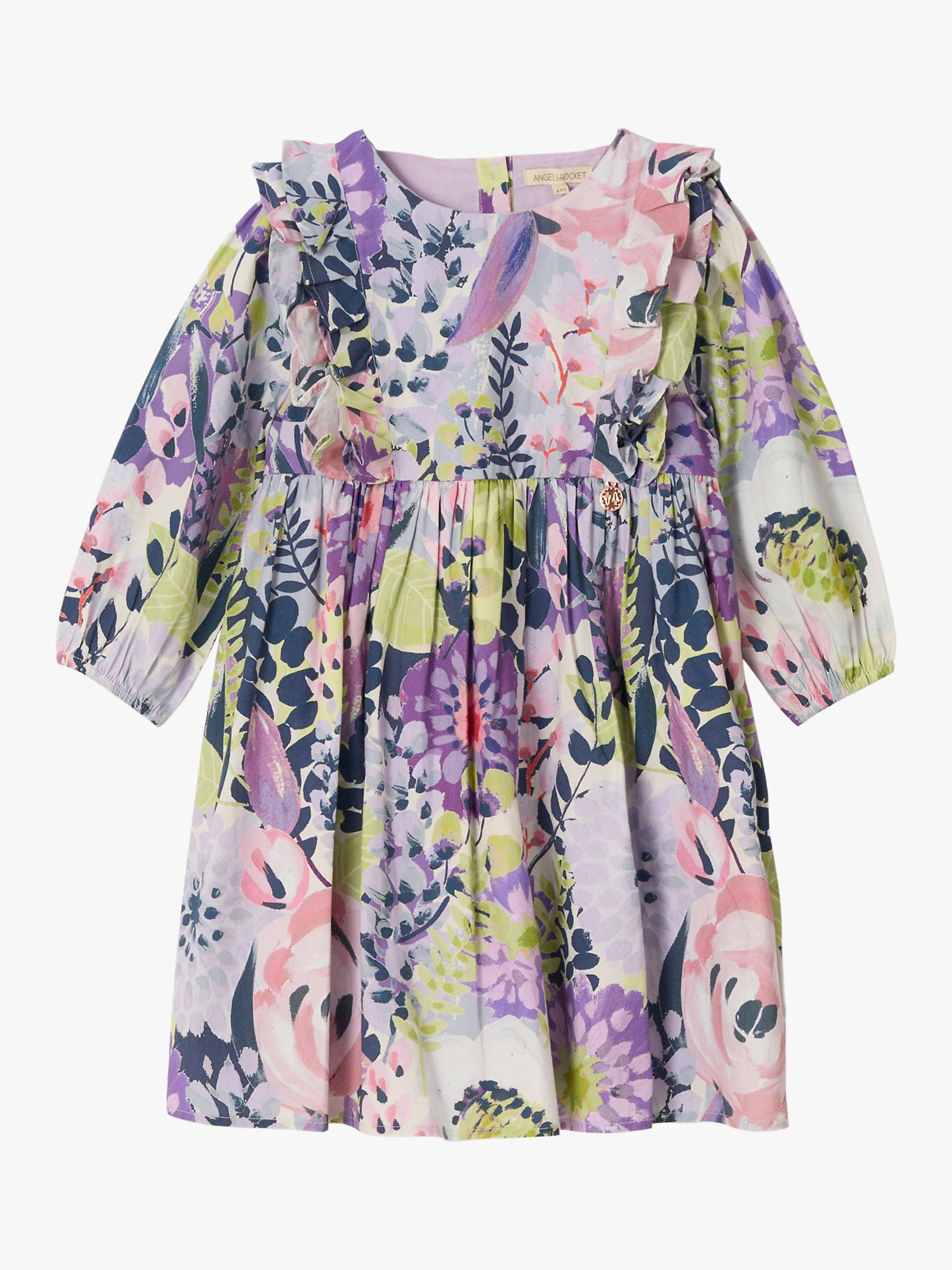 Buy Angel & Rocket Kids' Ellie Floral Print Ruffle Dress, Purple Online at johnlewis.com