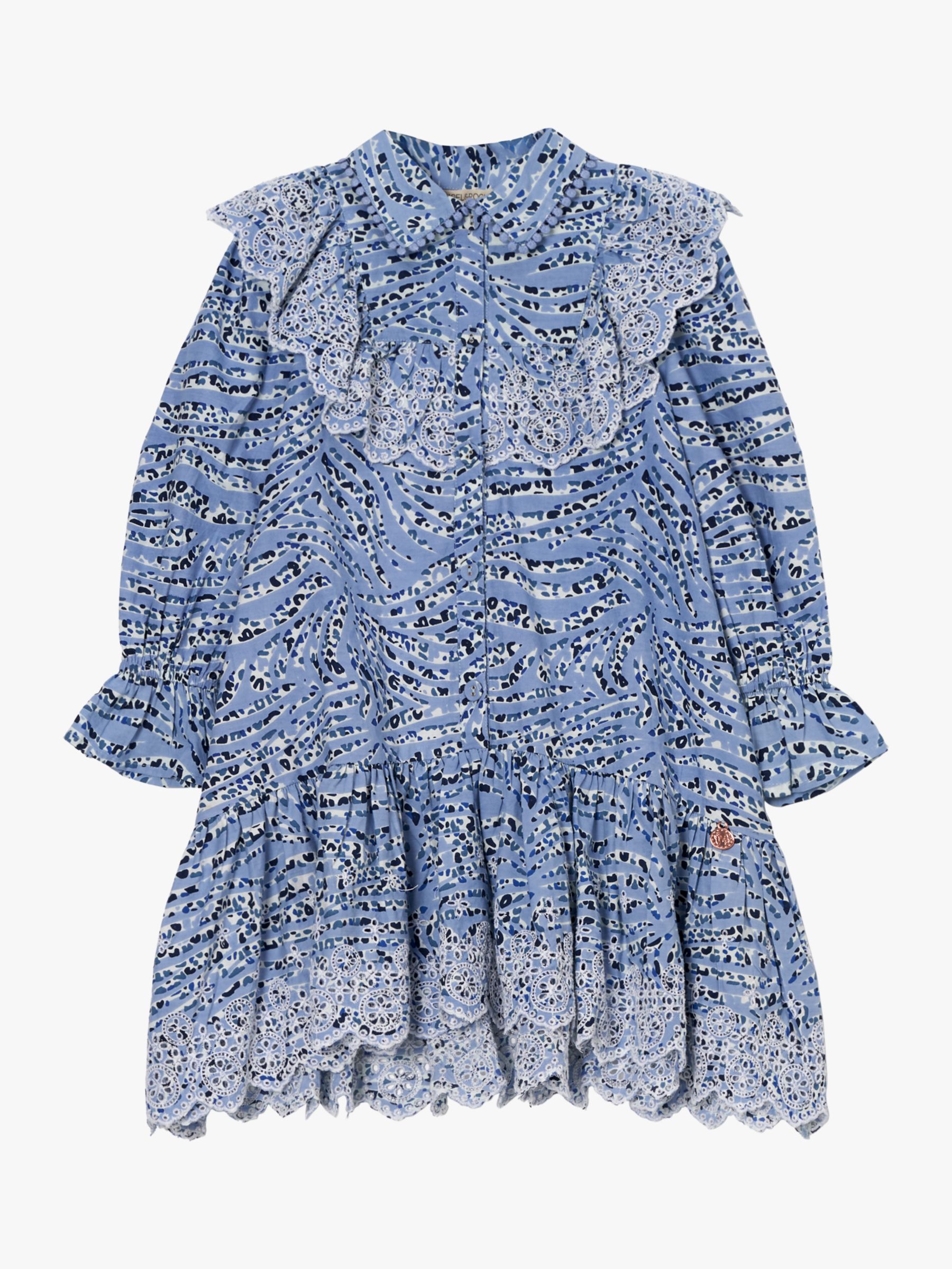Buy Angel & Rocket Kids' Amelie Zebra Print Embroidered Broderie Shirt Dress, Blue Online at johnlewis.com