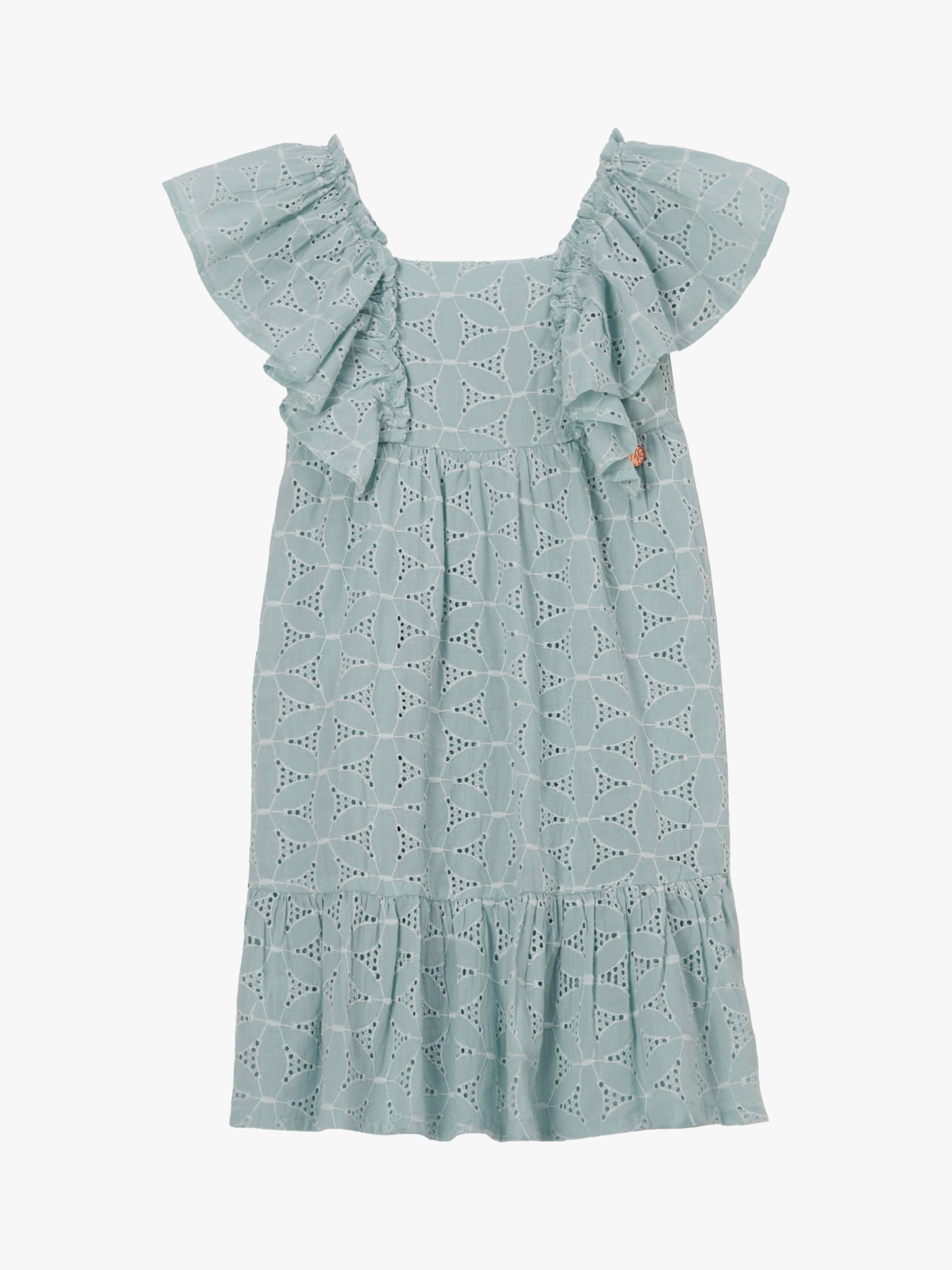 Angel & Rocket Kids' Sara Broderie Ruffle Sleeve Dress, Mint, 11 years