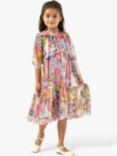 Angel & Rocket Kids' Eleanor Floral Print Mesh Occasion Dress, Pink