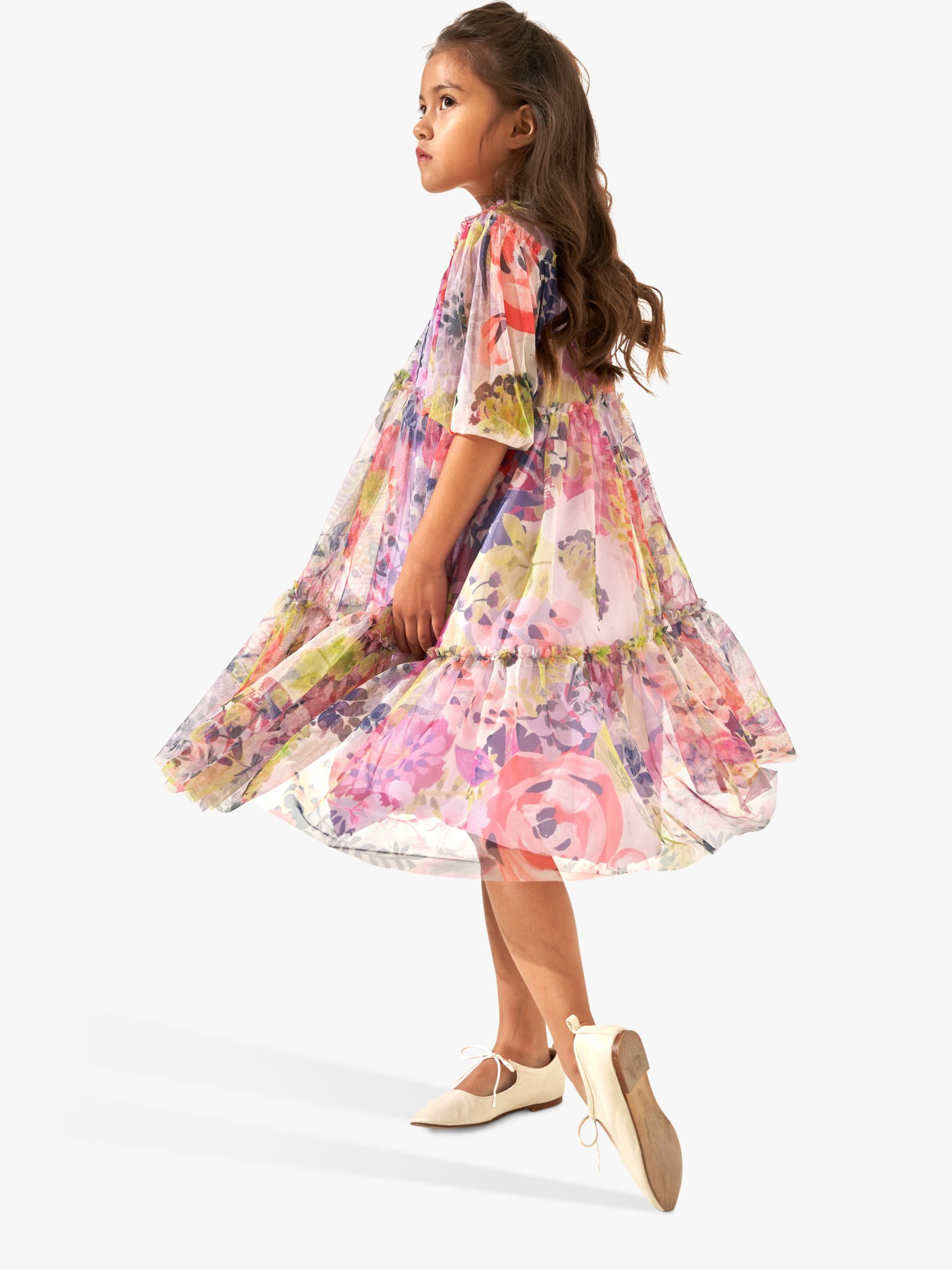 Buy Angel & Rocket Kids' Eleanor Floral Print Mesh Occasion Dress, Pink Online at johnlewis.com
