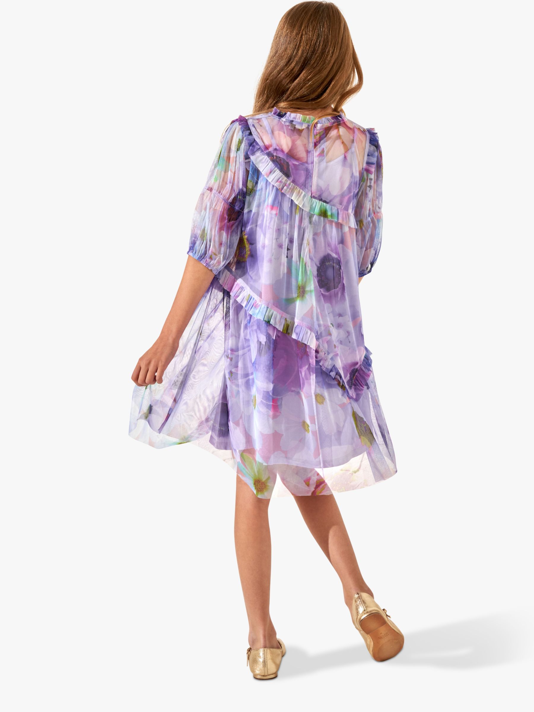 Buy Angel & Rocket Kids' Beatrice Floral Print Ruffle Mesh Dress, Lavender Online at johnlewis.com