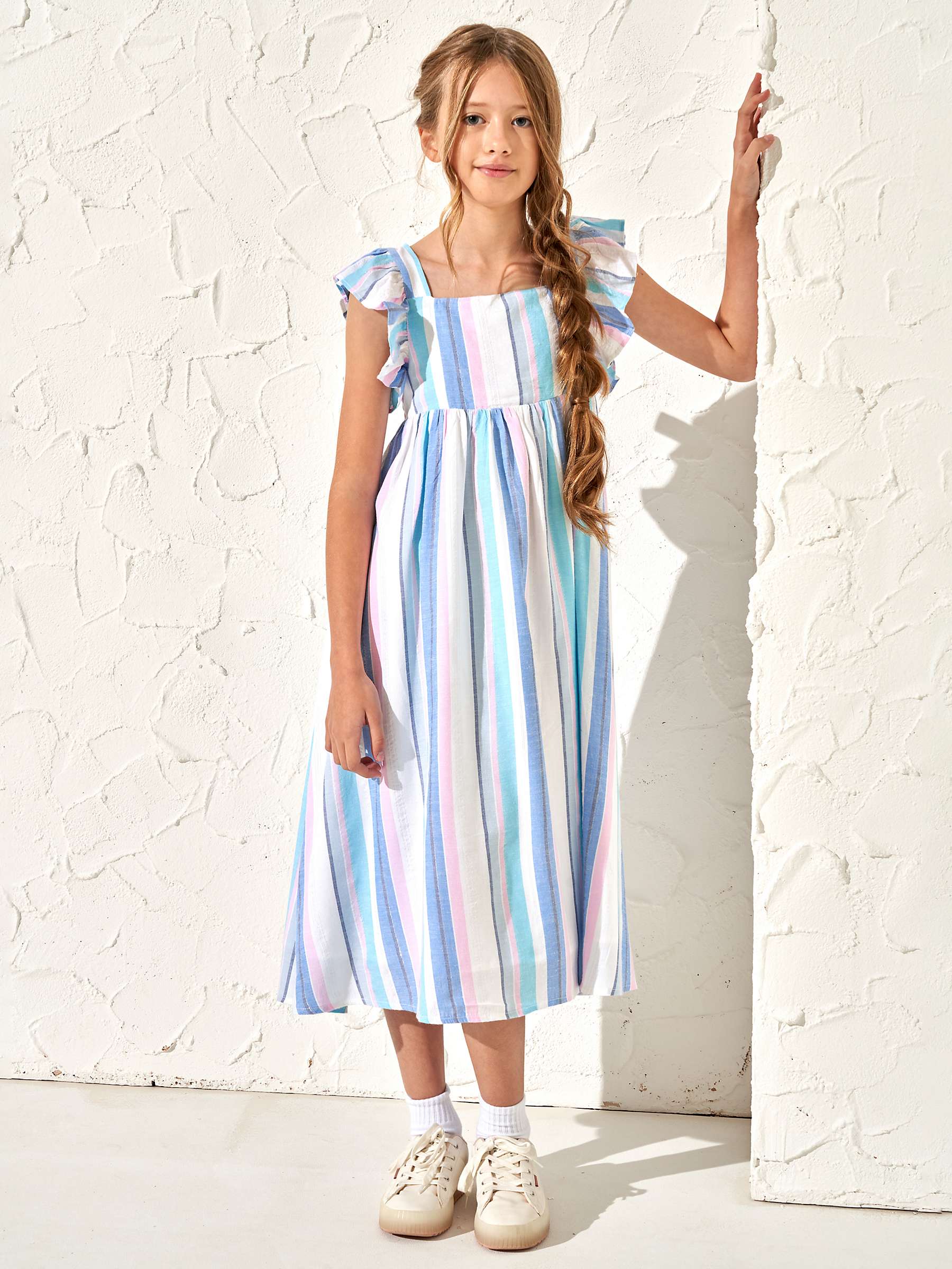 Buy Angel & Rocket Kids' Maxine Stripe Ruffle Back Detail Maxi Dress, Blue Online at johnlewis.com