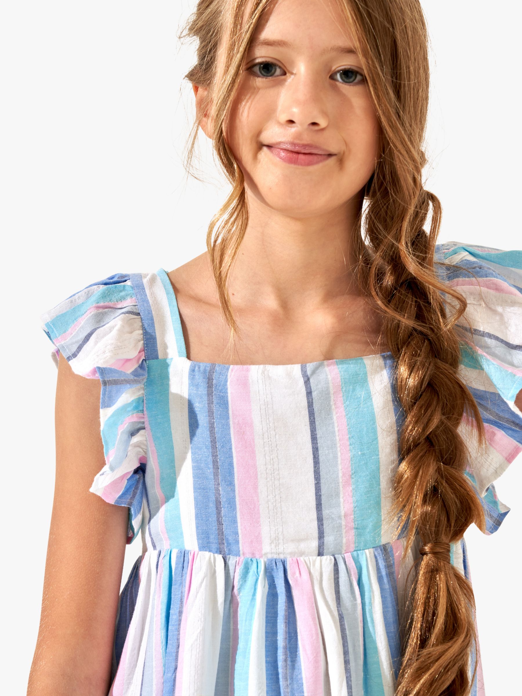 Angel & Rocket Kids' Maxine Stripe Ruffle Back Detail Maxi Dress, Blue, 6 years